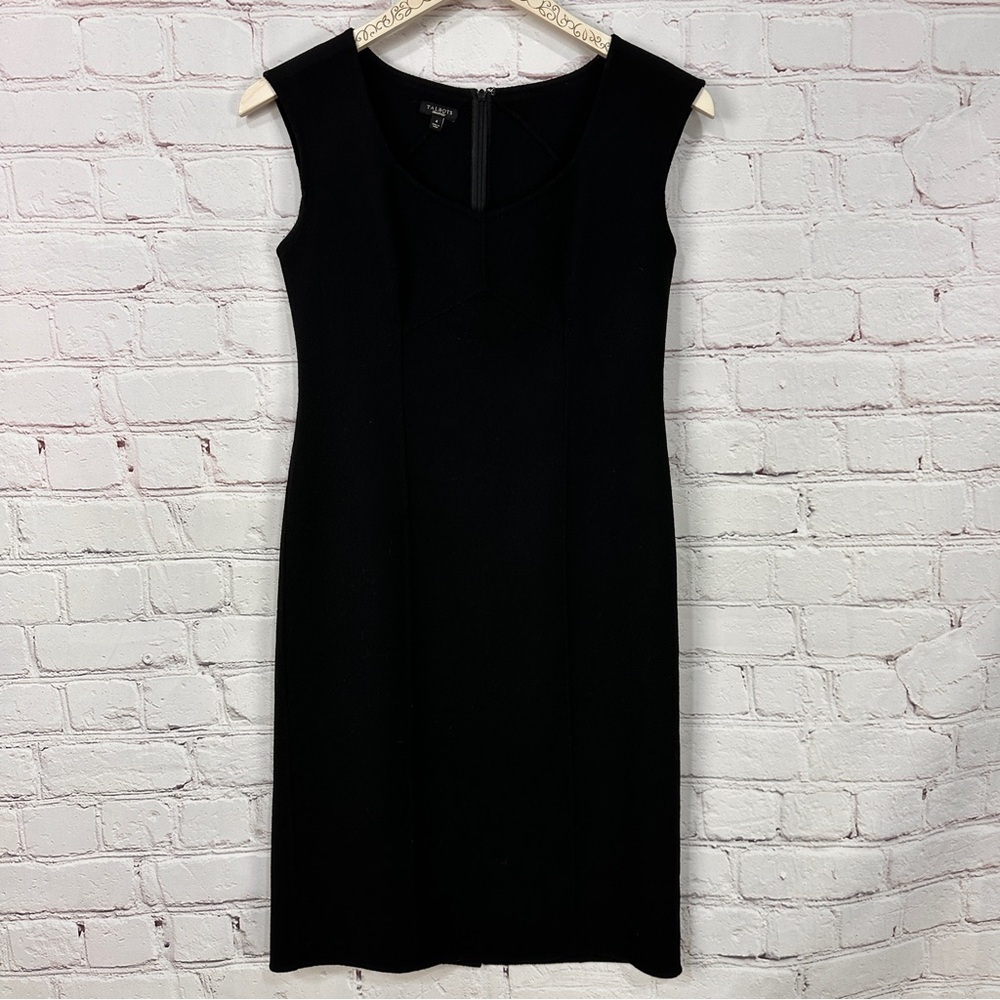 Talbots black wool dress size 4 sleeveless midi warm cozy soft stretchy stretch